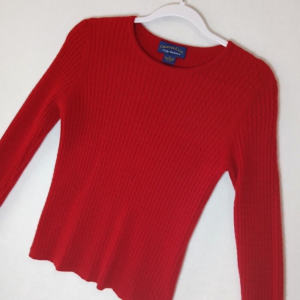 Charter Club Sweater Women’s Small 100% Cashmere Red V-Neck 2-Ply #1172